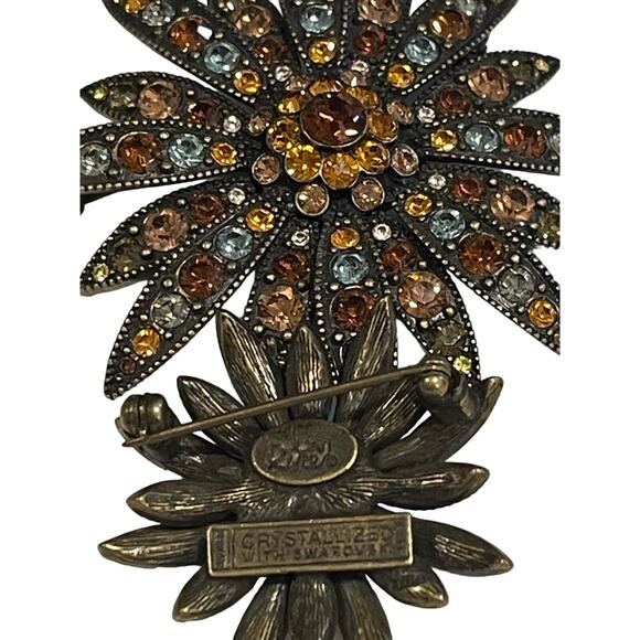 Joan Rivers Vintage Swarovski Crystal Sparkle Starburst Brooch Pin Set Bronze - Picture 3 of 15